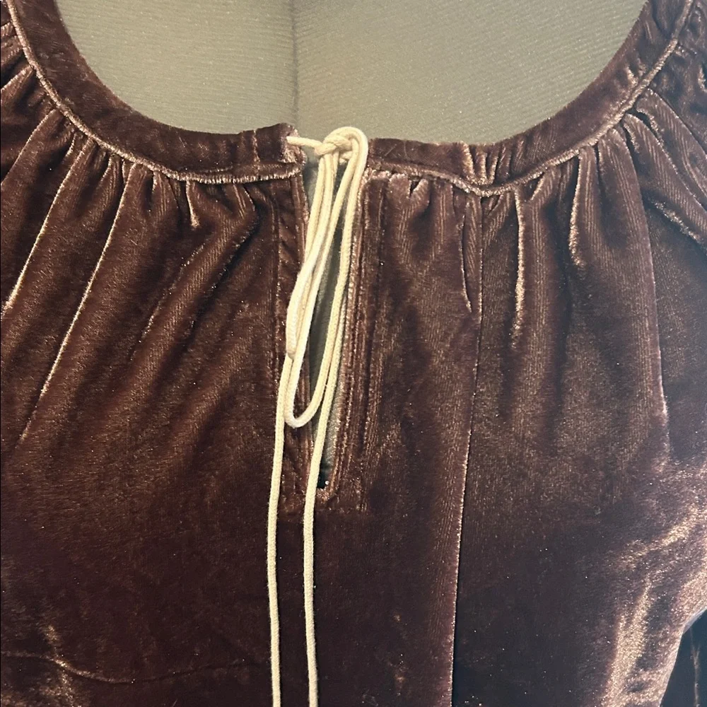 Luxurious Velvet Women's Blouse in Rich Brown - Picture 3 of 10